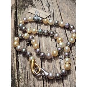 Vintage Majorica Pearl Necklace, Original Tags, Gold & Silver Clasp, 17"